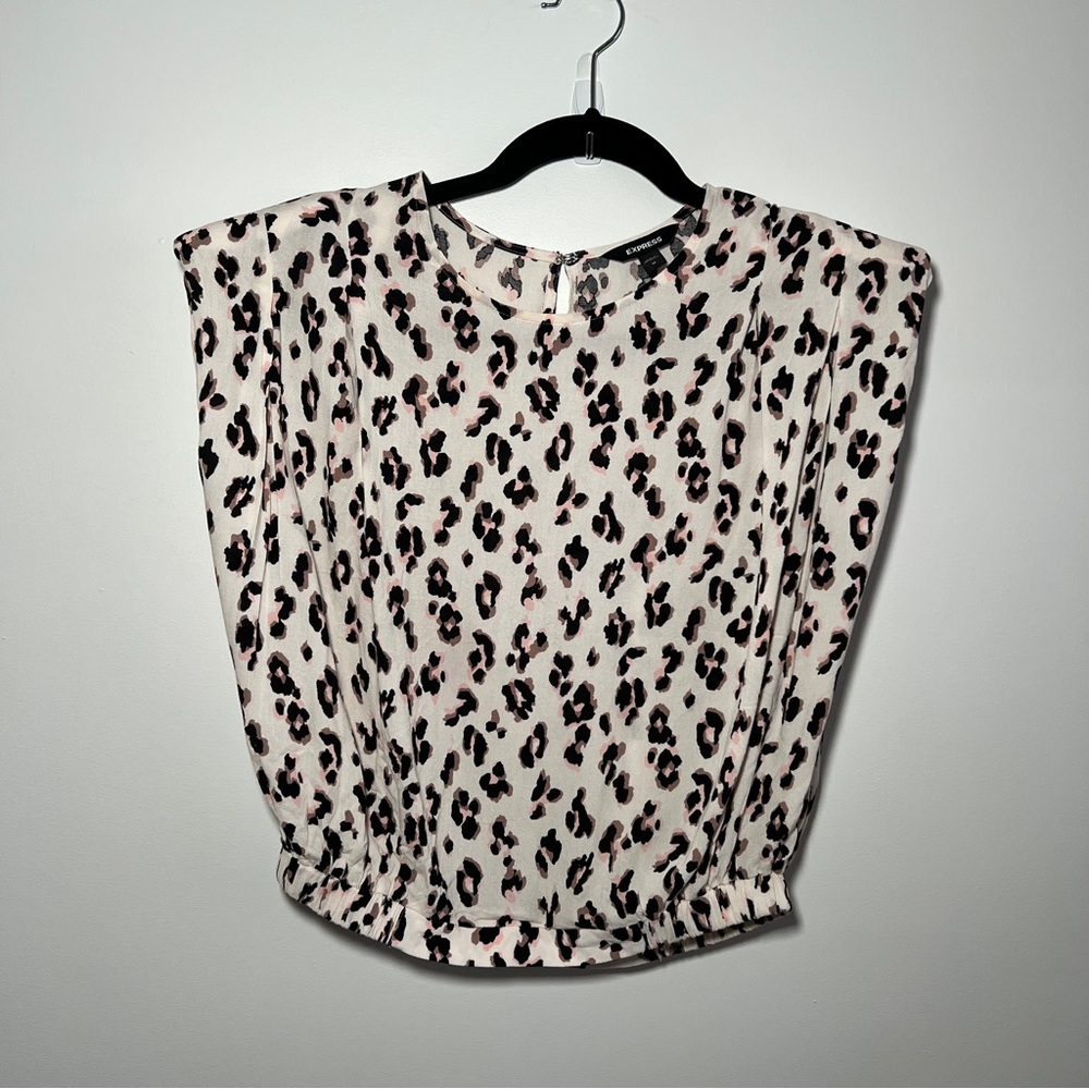 Express Cheetah Print Blouse with Shoulder Pads Size M